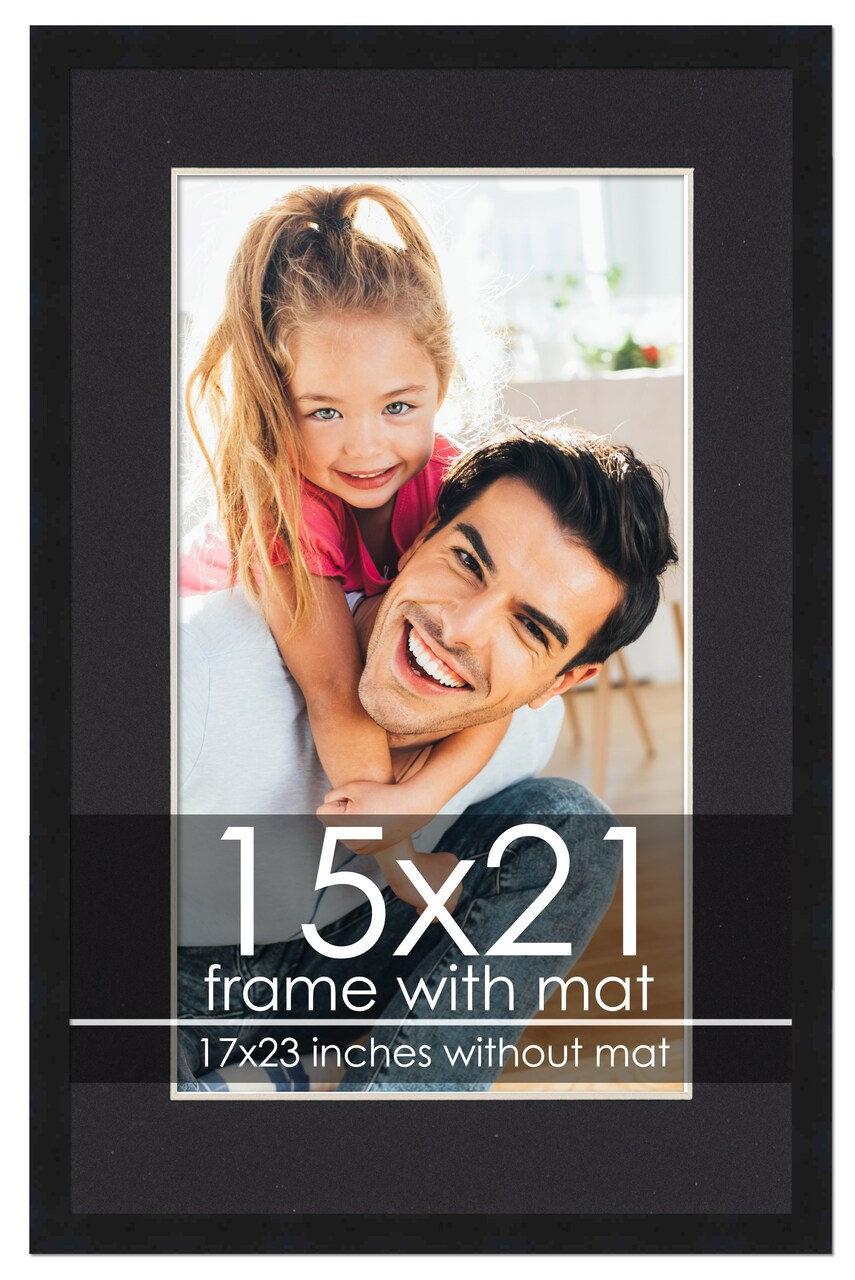 15x21 Frame with Mat - Black 17x23 Frame Wood Made to Display Print or Poster Measuring 15 x 21 Inches with Black Photo Mat